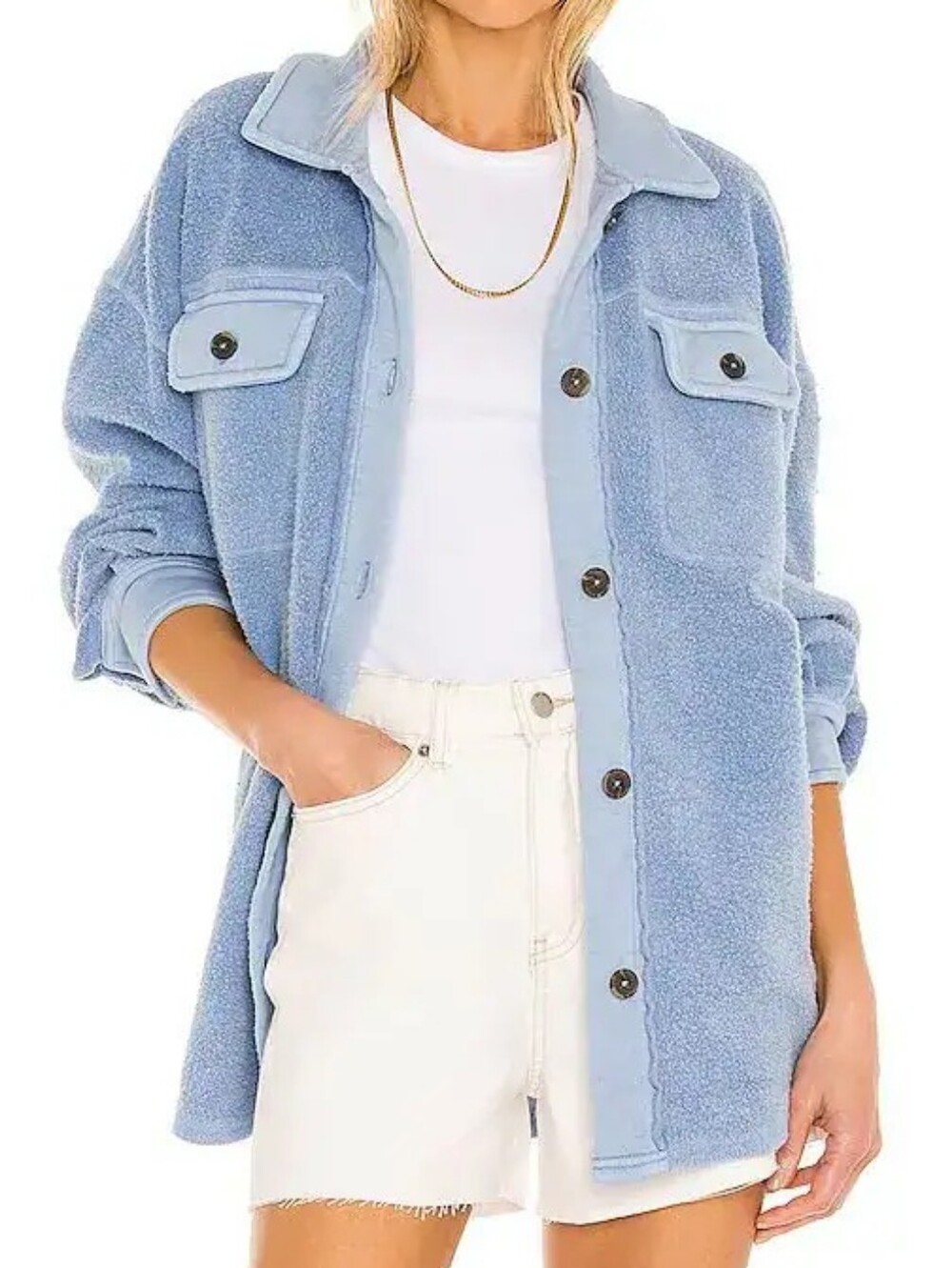 Free People Ruby Light Blue Women's Fleece Jacket Coat